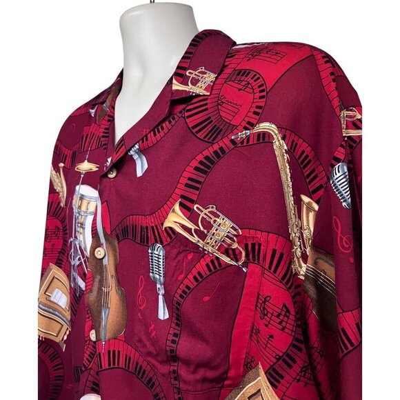 Paradise Found Mens Vintage Hawaiian Button Up Shirt Large Pocket Jazz Music USA - Picture 5 of 8
